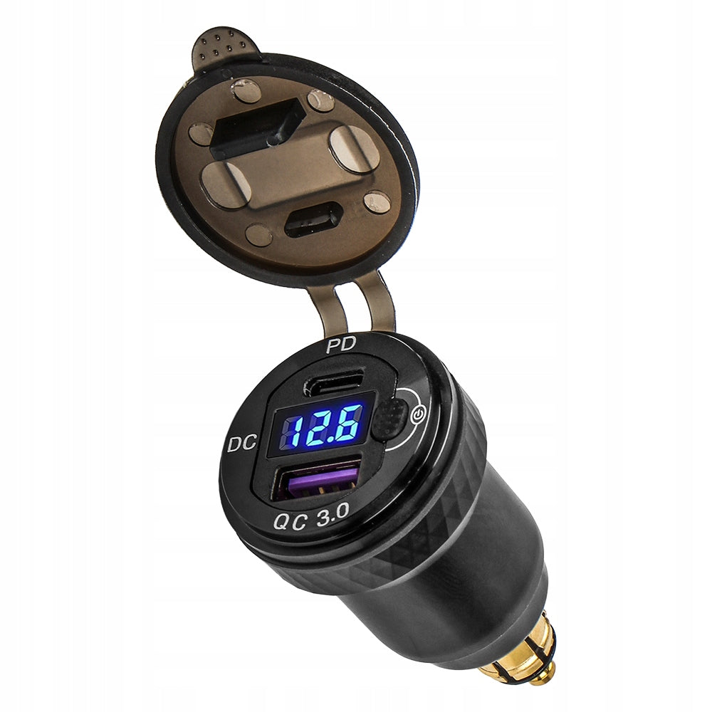 Ładowarka motocyklowa DIN Hella BMW USB-C PD QC3.0 woltomierz wyłącznik