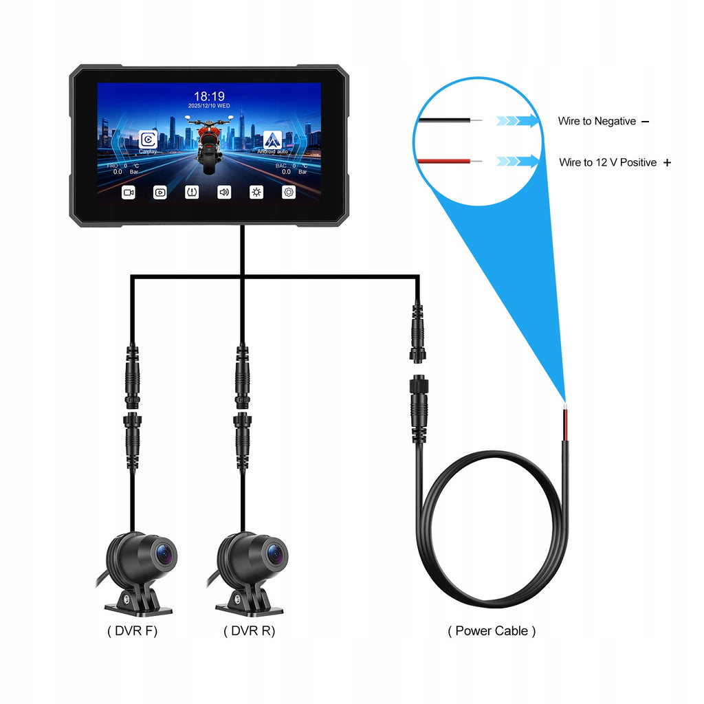 Ekran motocyklowy Podofo A4535 5″ z dwiema kamerami – CarPlay / Android Auto