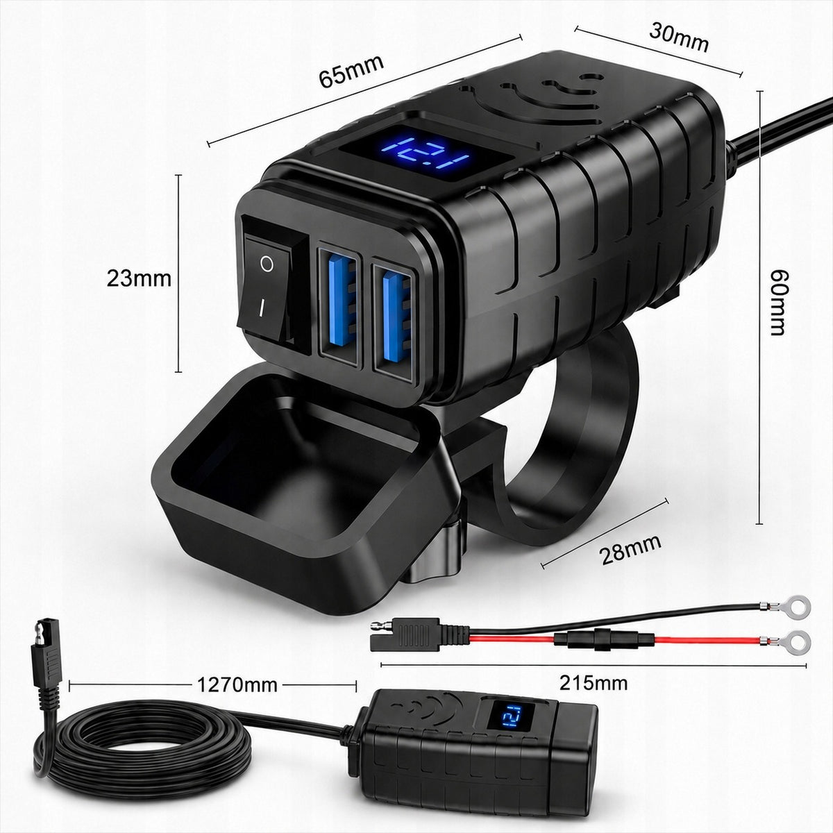 Ładowarka motocyklowa USB-A / USB-C z woltomierzem