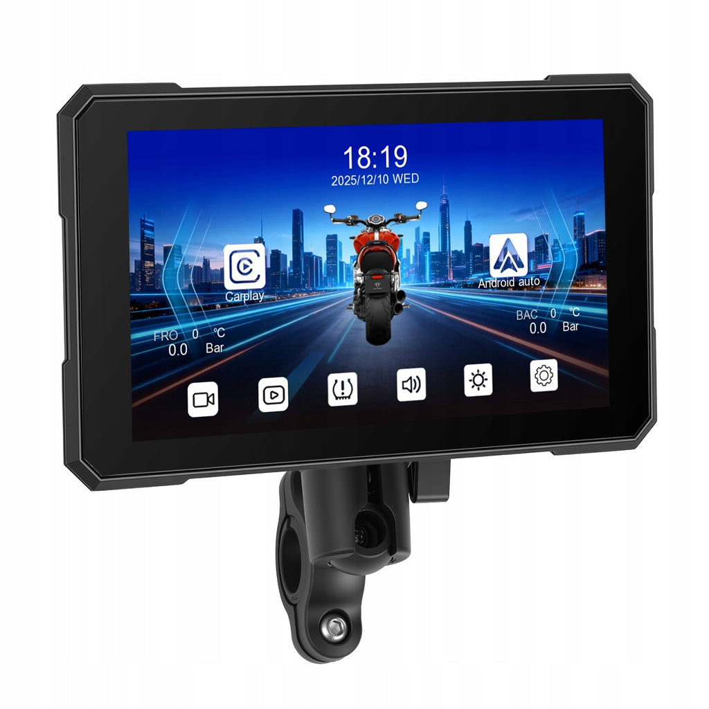 Ekran motocyklowy Podofo A4535 5″ z dwiema kamerami – CarPlay / Android Auto