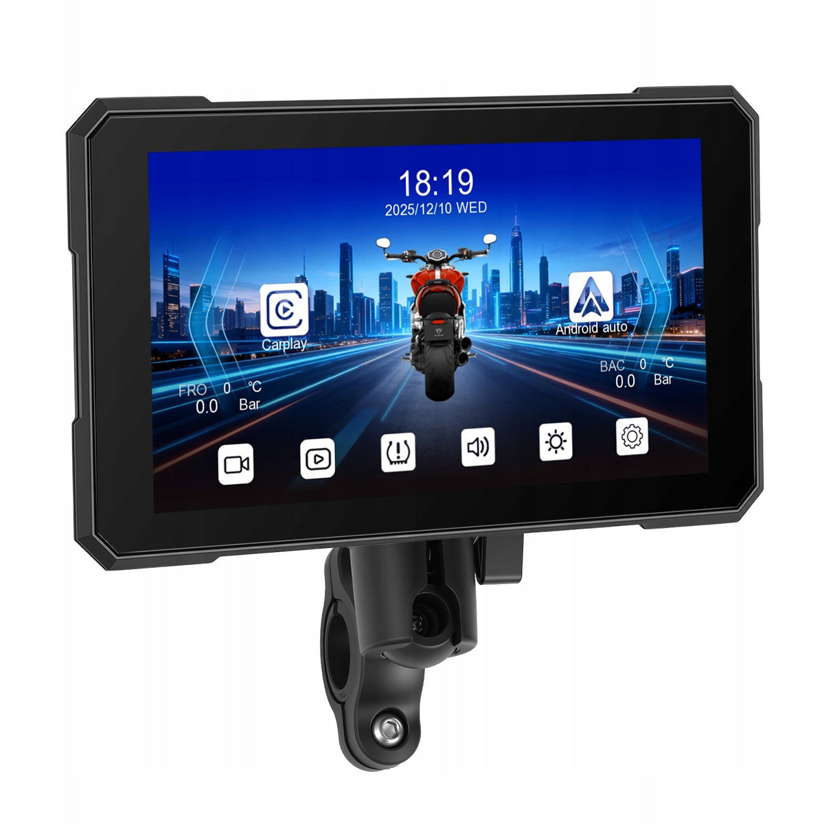 Ekran motocyklowy Podofo A4535 5″ z dwiema kamerami – CarPlay / Android Auto