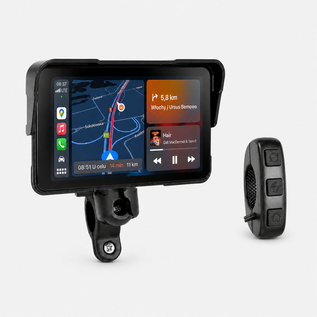 Ekran motocyklowy Podofo A4527 5″ – CarPlay / Android Auto