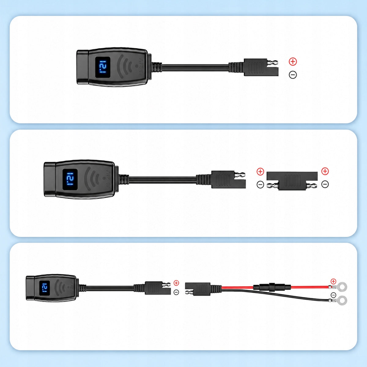 Ładowarka motocyklowa USB-A / USB-C z woltomierzem