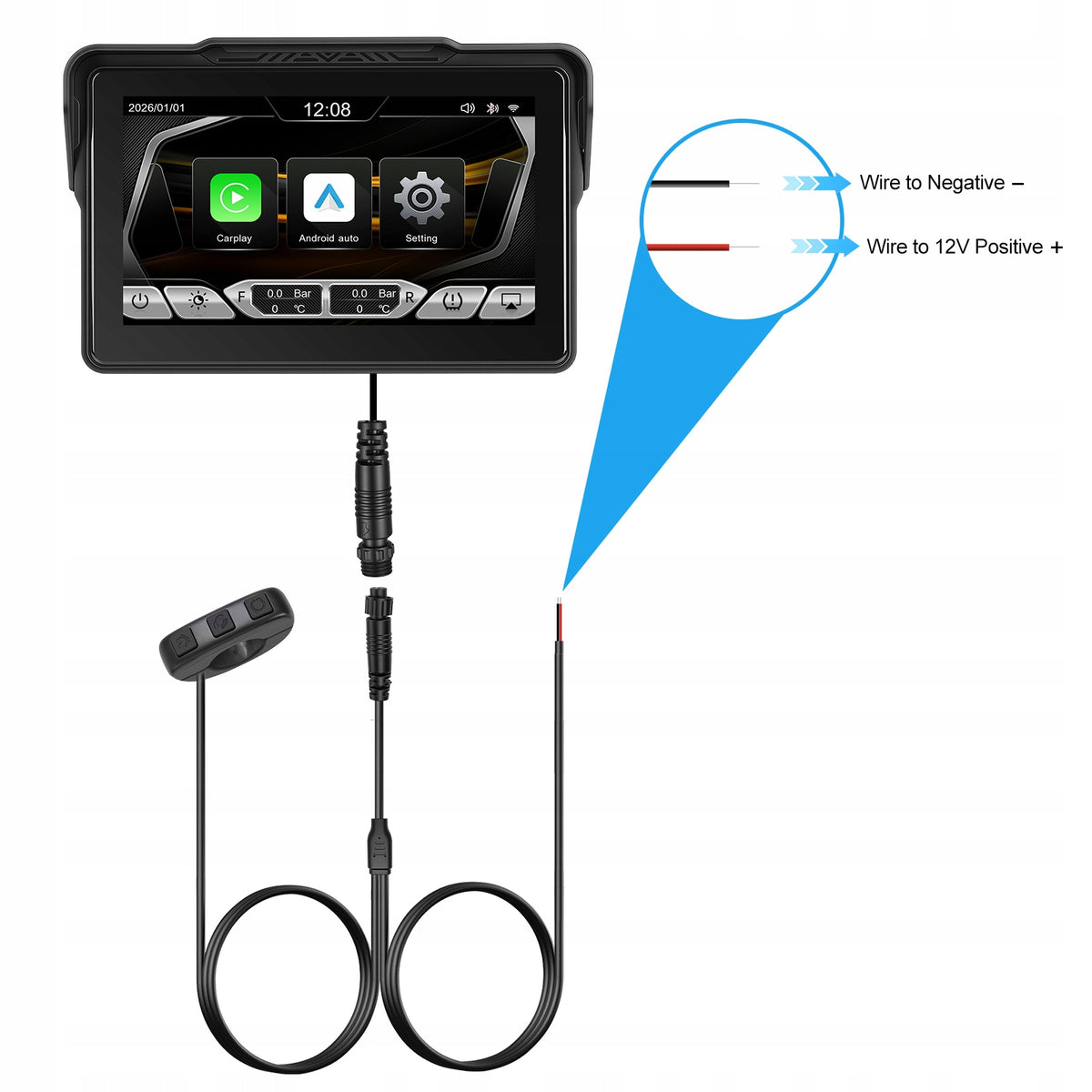 Ekran motocyklowy Podofo A4629 7″ – CarPlay / Android Auto