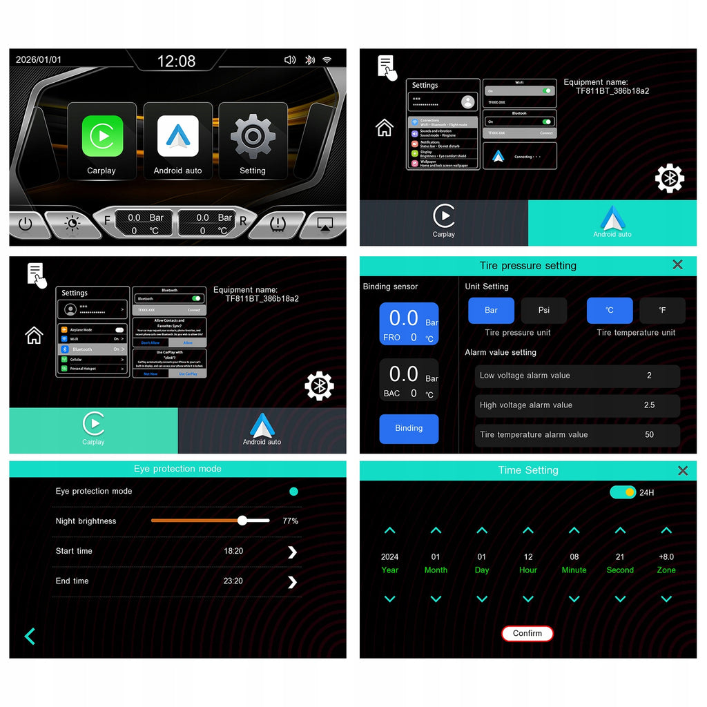 Ekran motocyklowy Podofo A4629 7″ – CarPlay / Android Auto