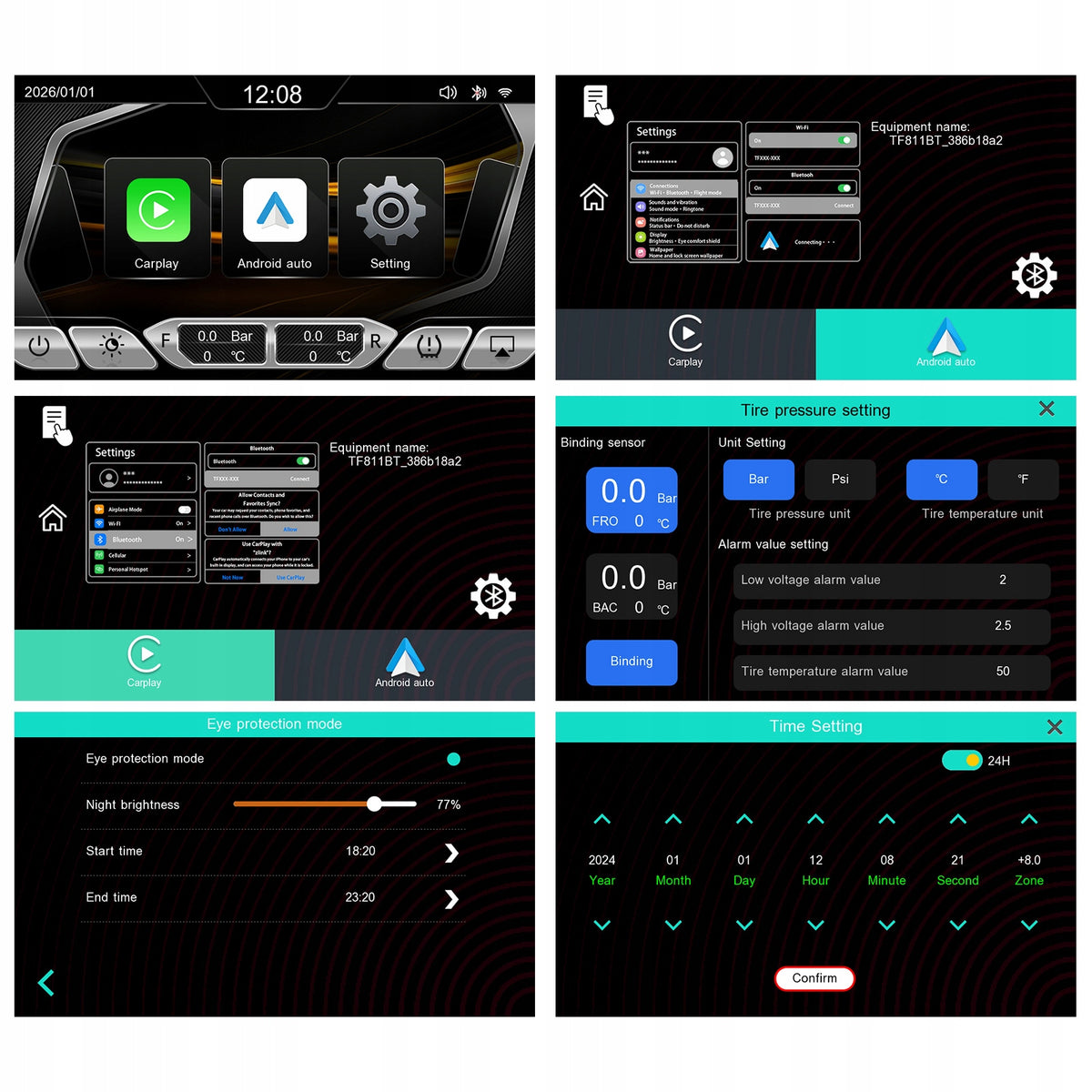Ekran motocyklowy Podofo A4629 7″ – CarPlay / Android Auto