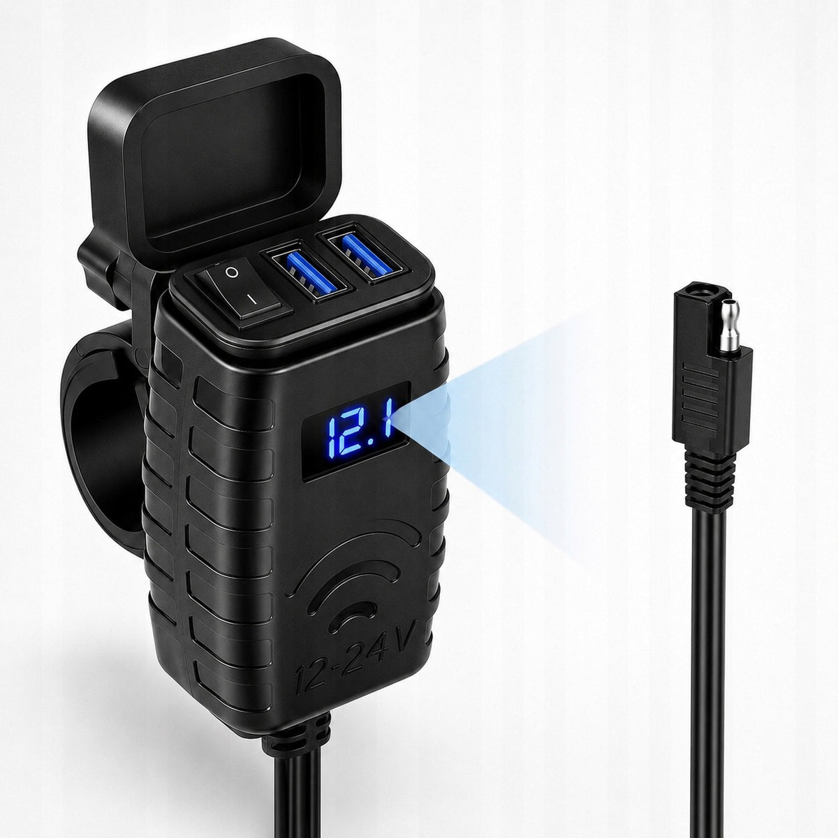 Ładowarka motocyklowa USB-A / USB-C z woltomierzem