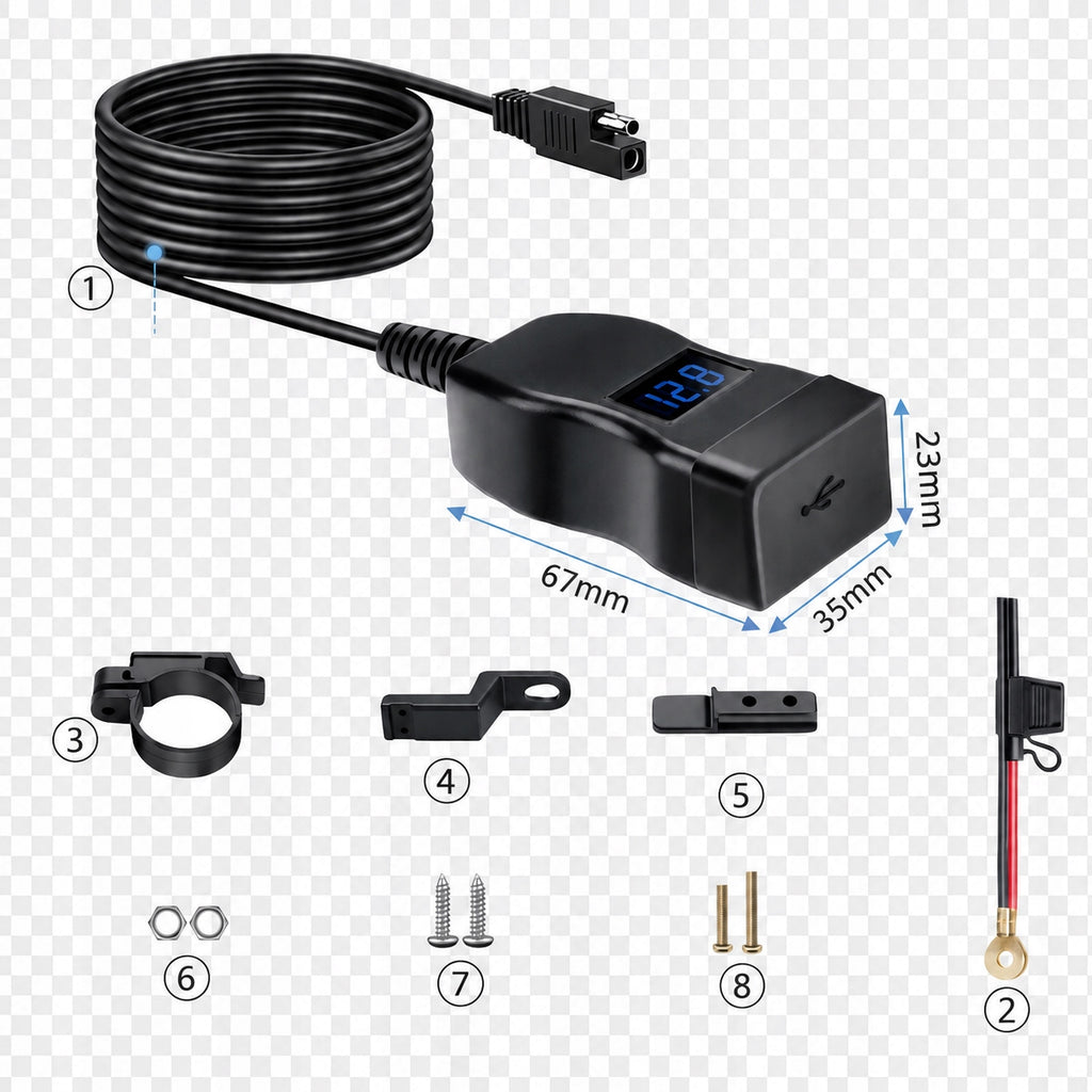 Ładowarka motocyklowa USB-A / USB-C z woltomierzem