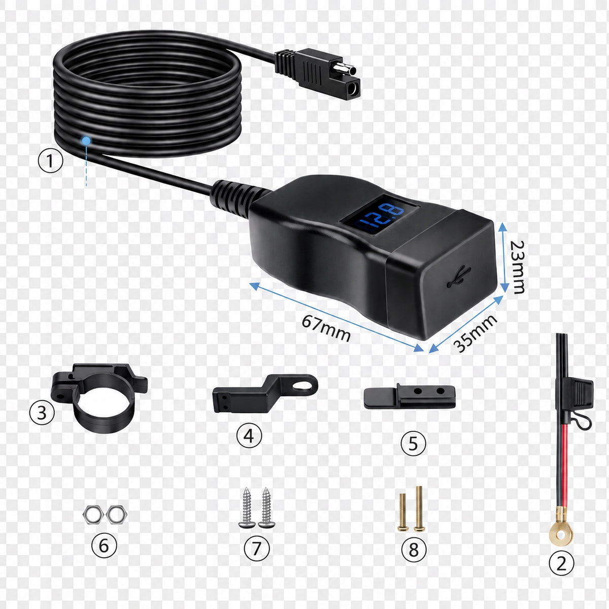 Ładowarka motocyklowa USB-A / USB-C z woltomierzem