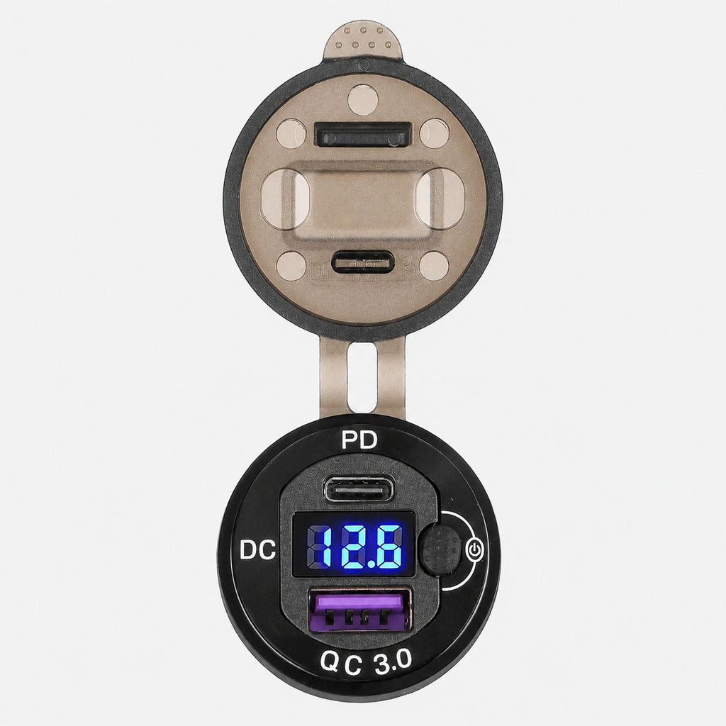 Ładowarka motocyklowa DIN Hella BMW USB-C PD QC3.0 woltomierz wyłącznik