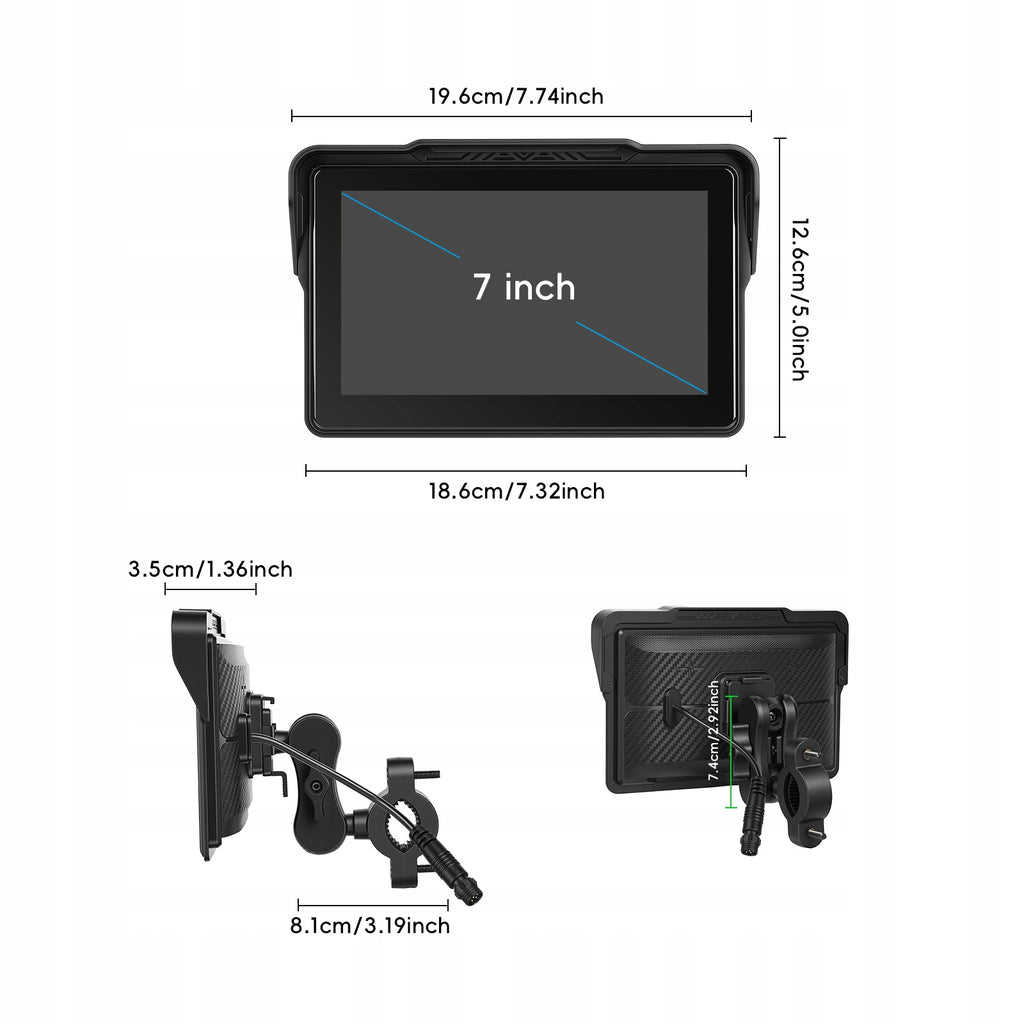 Ekran motocyklowy Podofo A4629 7″ – CarPlay / Android Auto