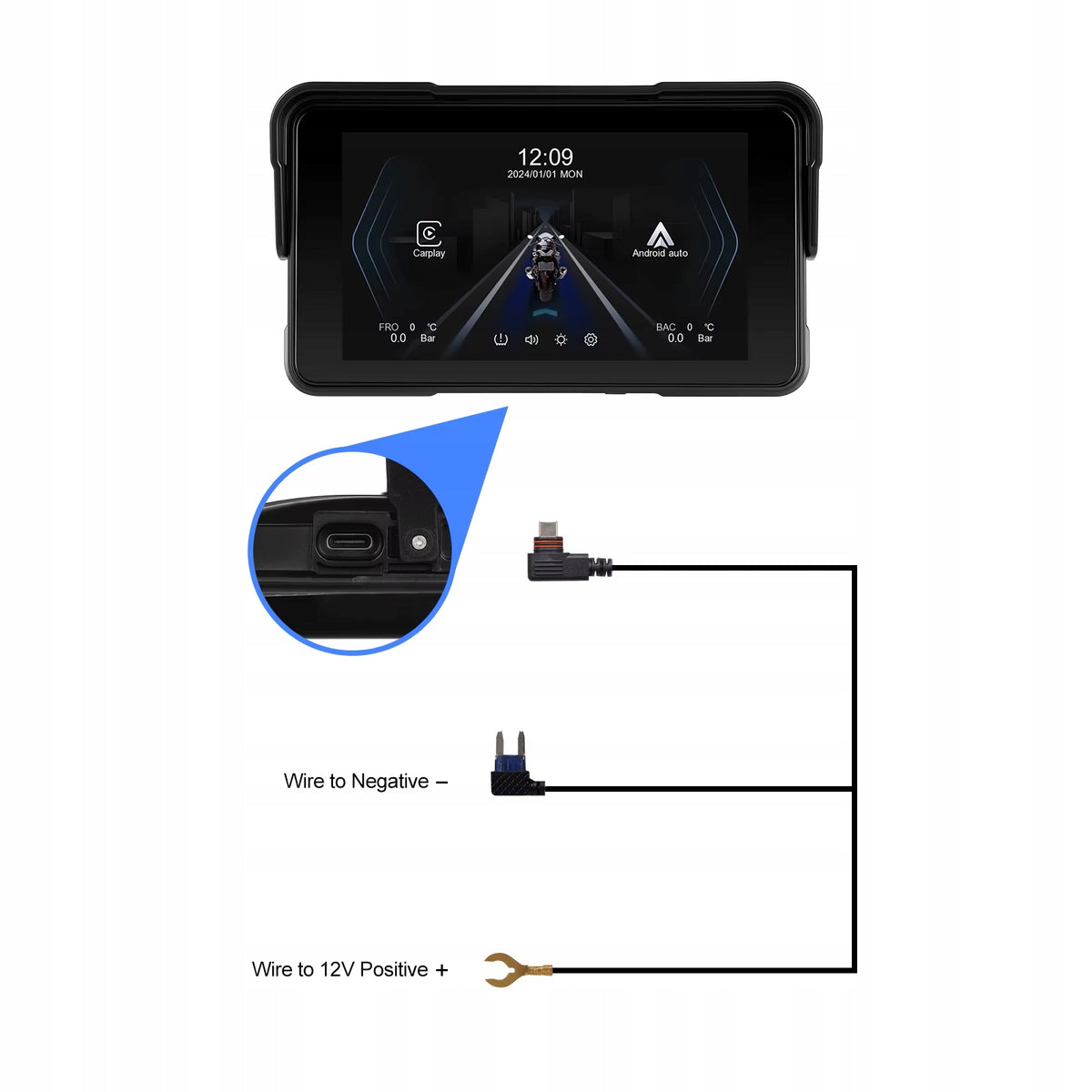 Ekran motocyklowy Podofo A4527 5″ – CarPlay / Android Auto