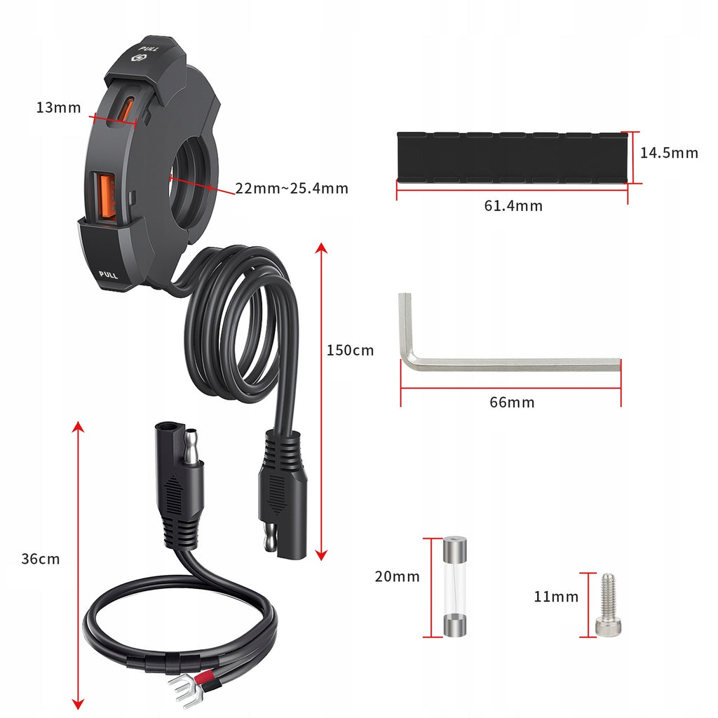 Ładowarka motocyklowa USB-A / USB-C na kierownicę
