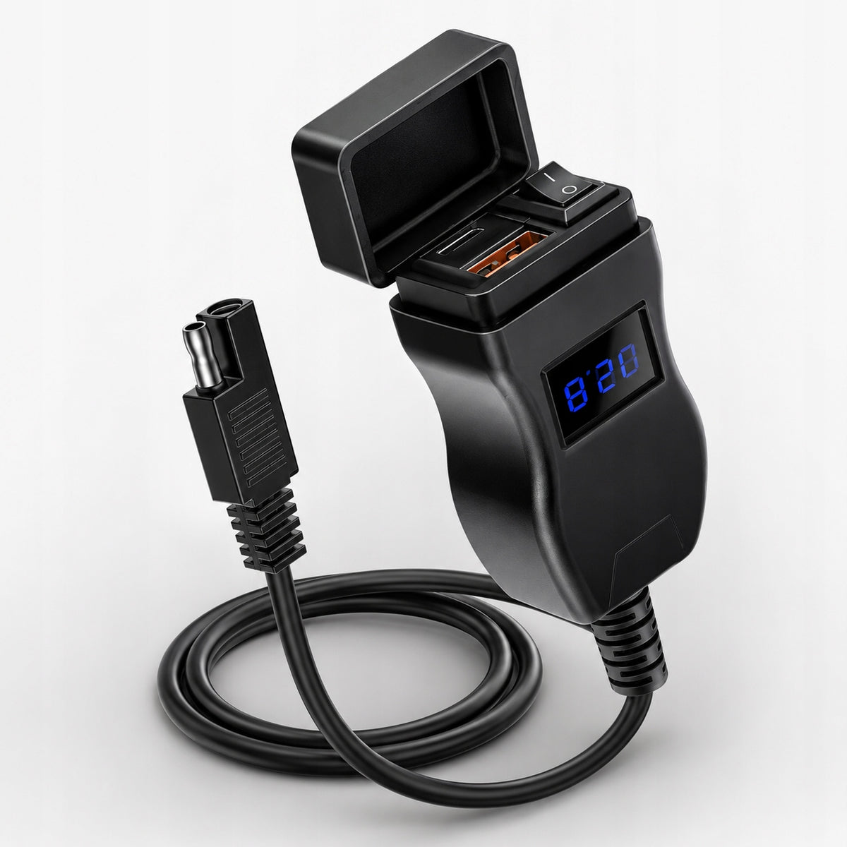Ładowarka motocyklowa USB-A / USB-C z woltomierzem