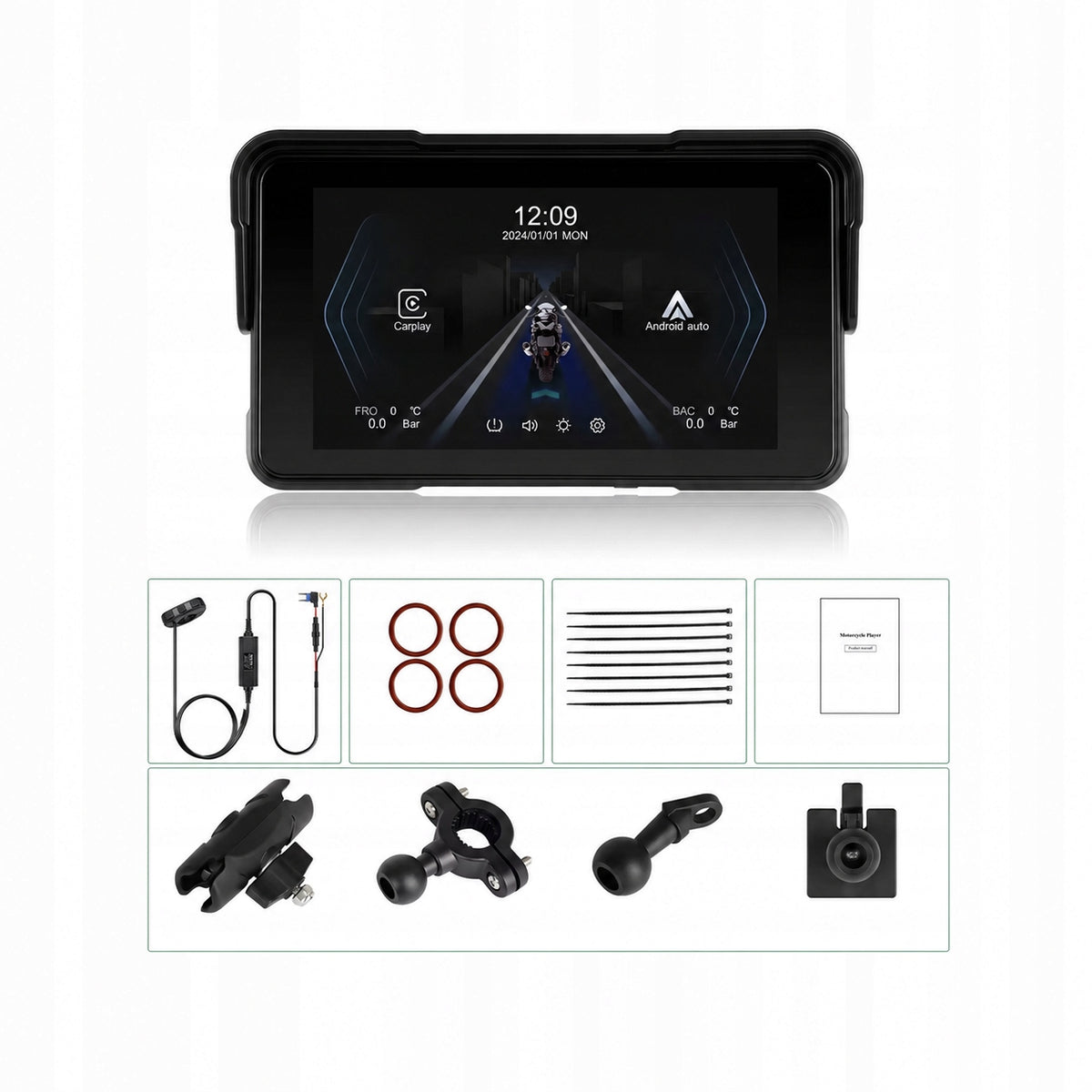 Ekran motocyklowy Podofo A4527 5″ – CarPlay / Android Auto